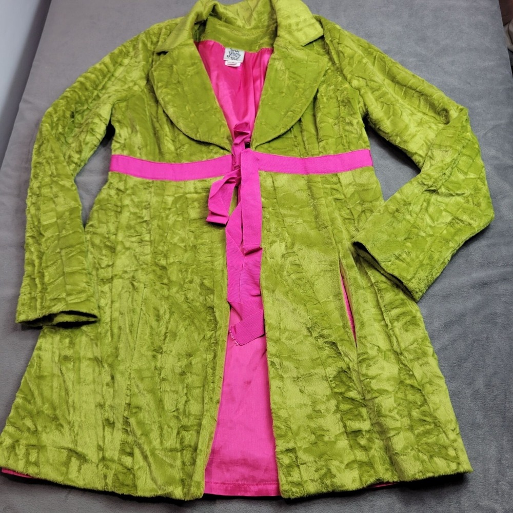 Ivy Jane Womens Green Velvet Coat With Pink Satin Lining & Belt Size S